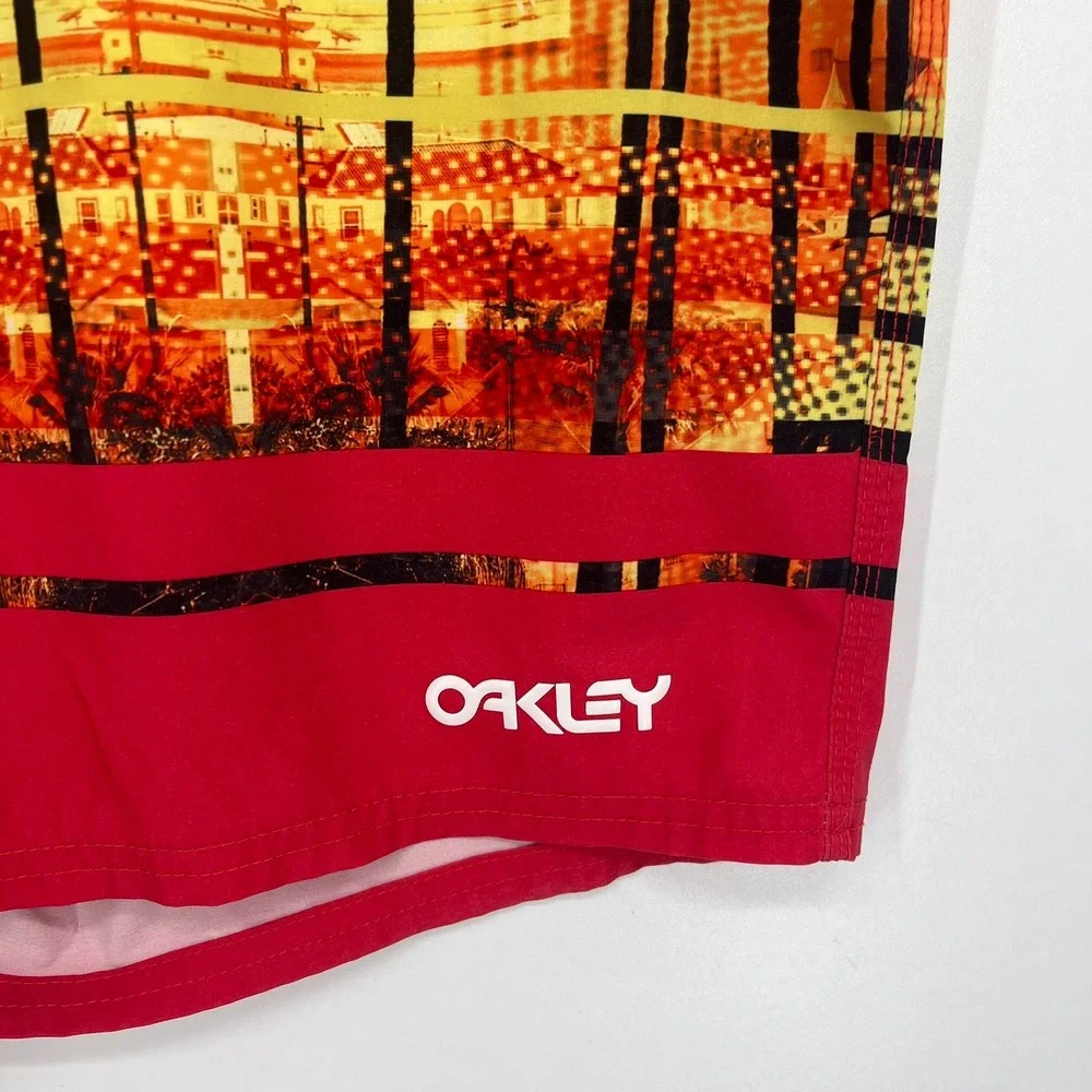 Oakley Mens Performance Fit Board‎ Shorts Yellow Red Palm Tree Sunset Size 40